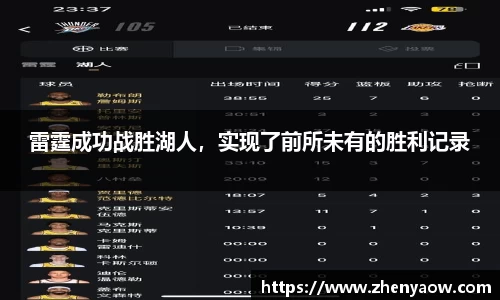 雷霆成功战胜湖人，实现了前所未有的胜利记录
